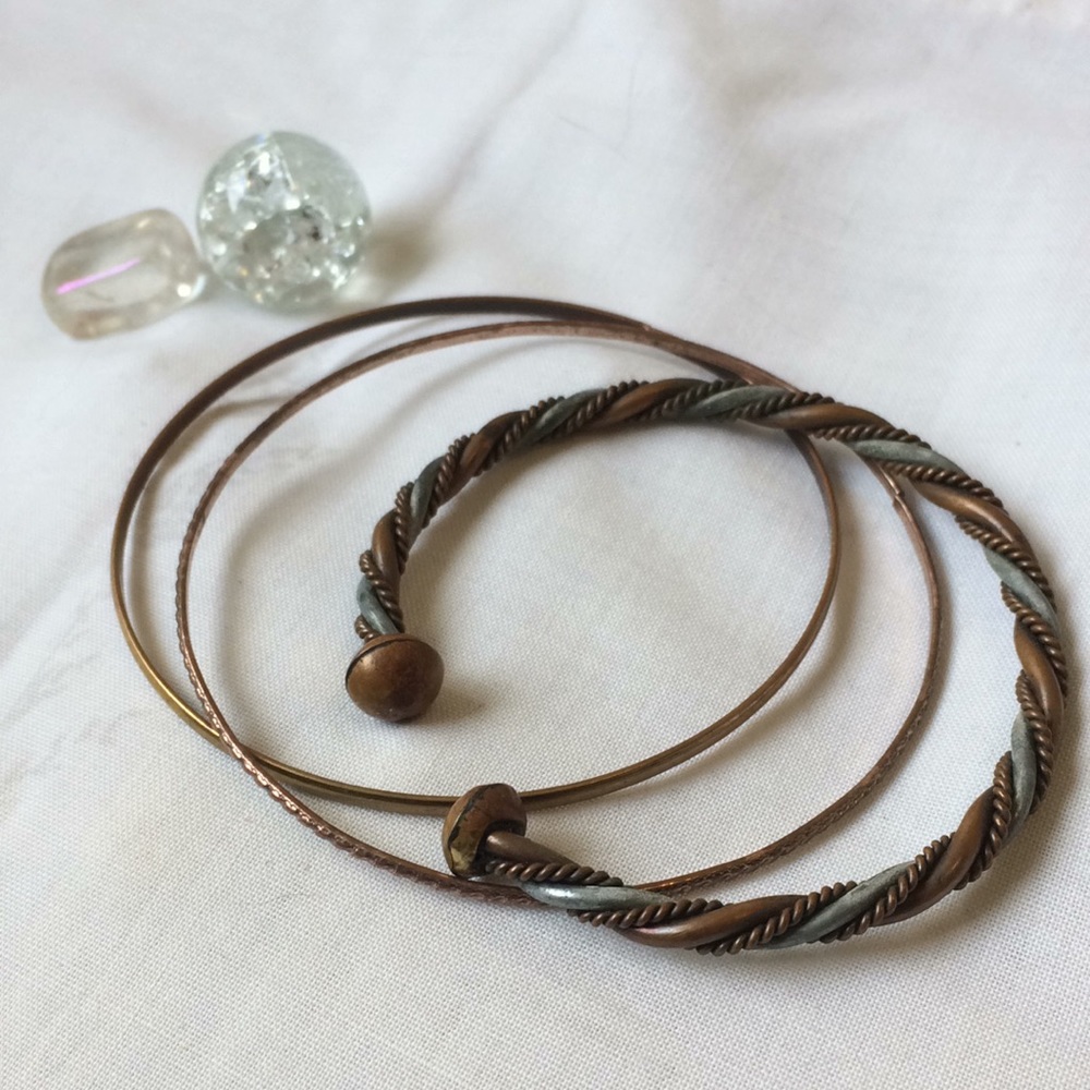 Copper and brass bracelet stack